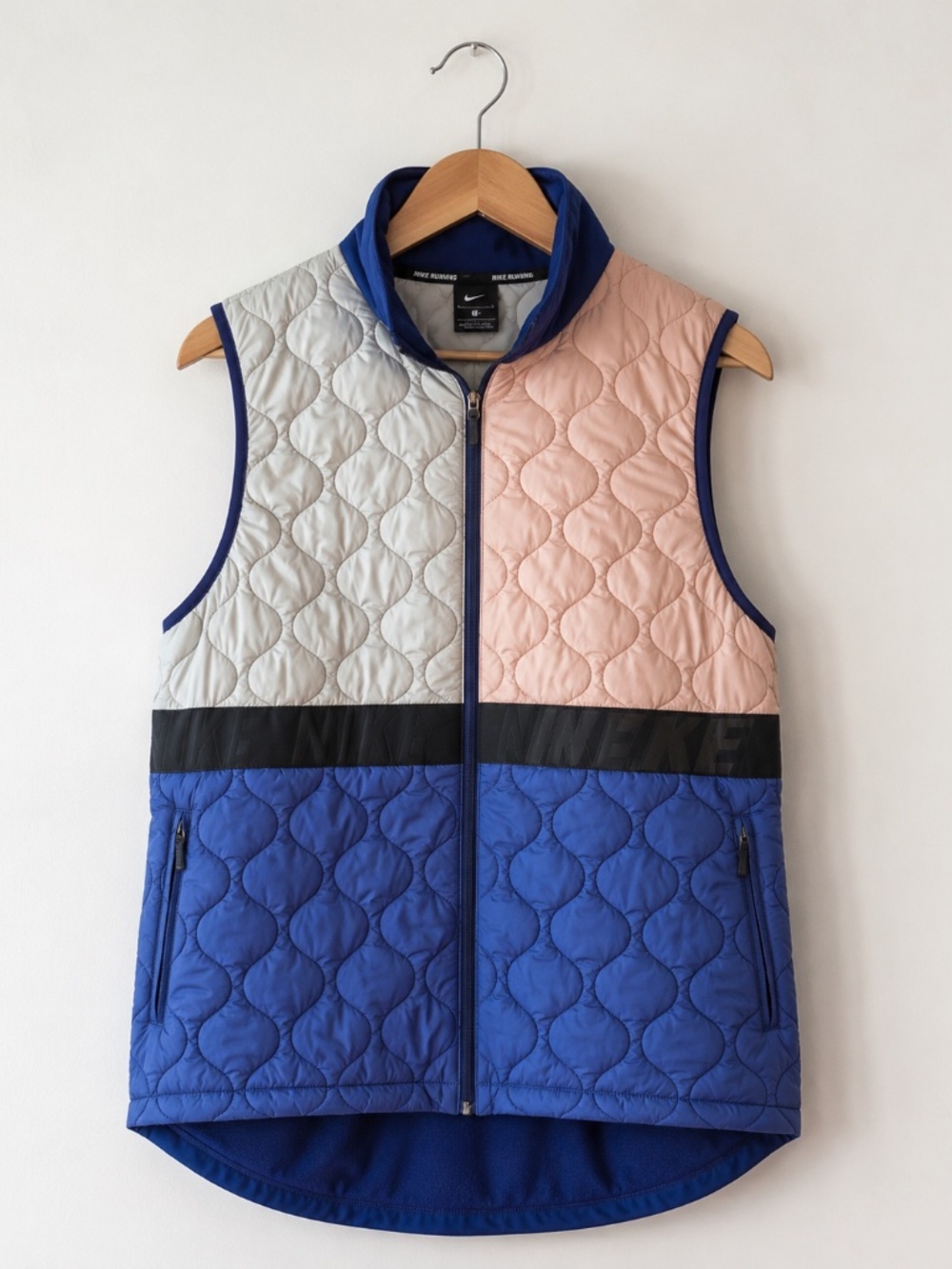 Nike Running Aerolayer Quilted Puffer Vest Blue Pink Gray Large Reflective